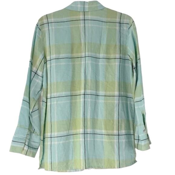 Charter Club Casual Plaid 100% Linen Button Down Tunic Top Size 8 Collared - Picture 2 of 9